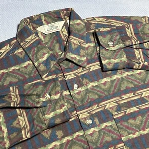 Vintage Red Head Aztec Navajo Print Flannel Button Up Shirt Men’s Size Large - Picture 1 of 12