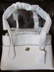 COACH LORA CHALK/BRASS PEBBLED LEATHER CARRYALL SHOULDER TOTE BAG White NWT $395 - Picture 1 of 12