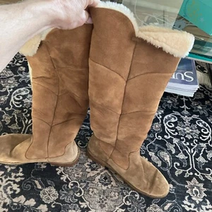 UGG Sibley Shearling Tall Over The Knee Boots Suede Women Sz 10 Chestnut - Picture 1 of 20