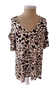 TOGETHER Ladies Beige Black Cold Shoulder V Neck Top Size 10 BNWT - Picture 1 of 5