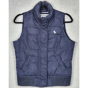 ABERCROMBIE AND FITCH Puffer Vest Youth Large Blue Down Filled Quilted Full Zip - Picture 1 of 9