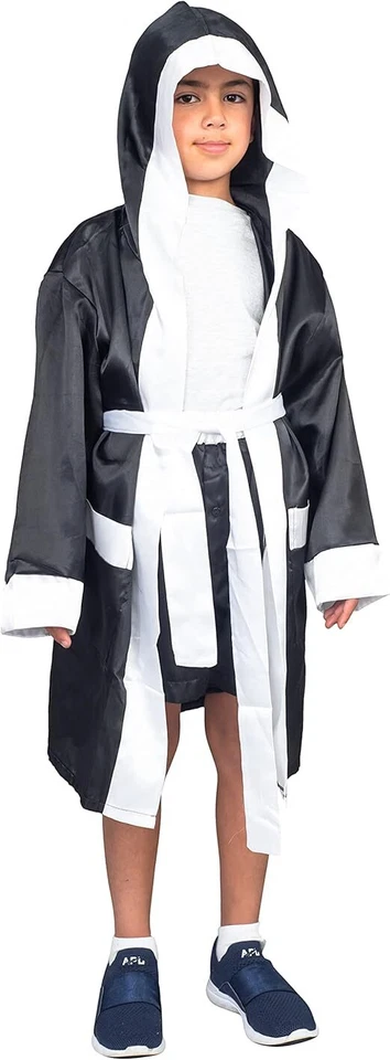 Bata de Boxeo y Pantalones Cortos Satén Disfraz de Halloween - Juegos con disfraces para Niños Boxer Capa Conjunto Foto 1 de 1