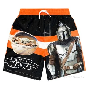 Baby Yoda Size 4-7 Boy Swim Trunks Star Wars The Mandalorian Swimsuit Shorts NWT - Picture 1 of 4