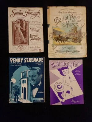 Lot Of 4 Pieces Of Sheet Music 1800- 1930s Chariot Race, The Waltzing Cat Etc  - Image 1 of 4