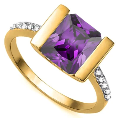 LINDO ANEL DE PRATA ESTERLINA 925 COM AMETISTA E DIAMANTE CRIADO EM 2,65 QUILATES TAMANHO 7 - Imagem 1 de 2