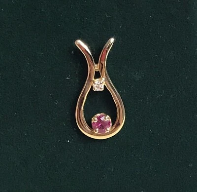 14k Yellow Gold Ruby Diamond Tie Tack Lapel Hat Pin Vintage Jewelry With Box - Image 1 of 4
