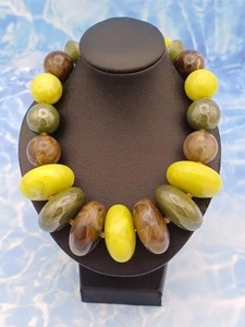 Striking Earth Tone, Brown & Green Graduated Beaded Necklace - Picture 1 of 13