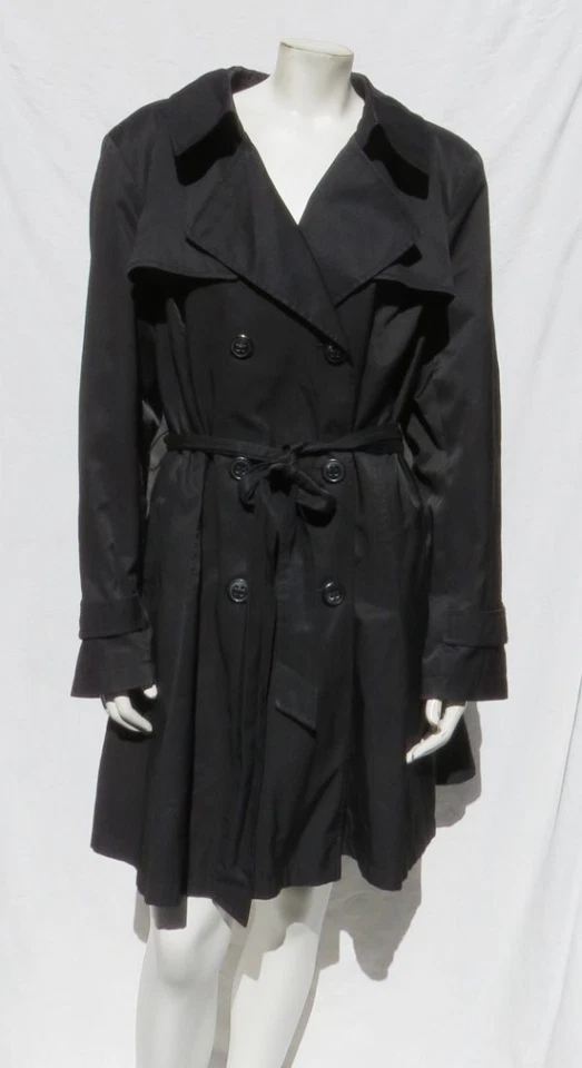 Gabardina de lluvia DKNY US Plus 2X 2XL negra con capucha y cinturón de doble botonadura Foto 1 de 4