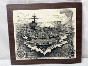JOHN WILLS STUDIOS JFK USA CV-67 CULTURED MARBLE HANDCRAFTED PLAQUE VINTAGE - Bild 1 von 8