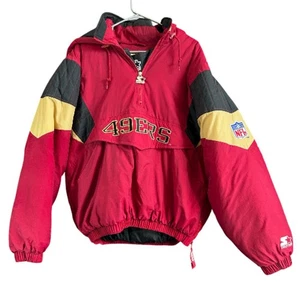 VTG 90s Starter San Francisco 49ers Jacket Hooded Pullover Size L Pouch NFL - Picture 1 of 18