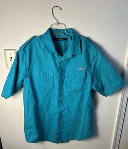 SEAN JOHN Button Down Hemd Herren L türkis Leinenmischung leicht Safari klassisch - Bild 1 von 8