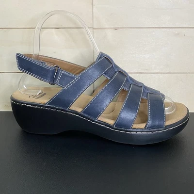 Clarks Delana Maloren Sandals Blue Leather Women's Size 7.5 Shoes M Slingback - Image 1 of 4