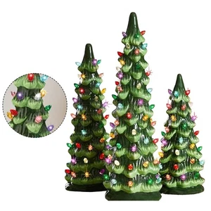 Retro handbemalte Mini Weihnachtsbäume mit LED Beleuchtung für festliche Deko - Bild 1 von 7