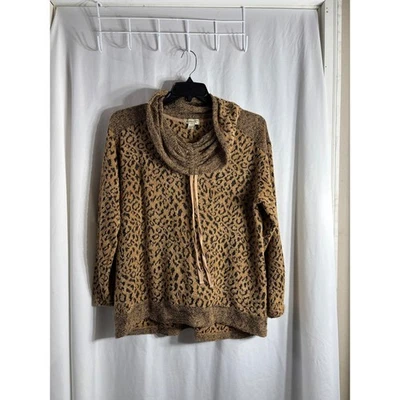 One World Leopard Print Cowl Neck Sweater Women XL Long Sleeve Pullover - Image 1 of 3