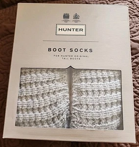 NUEVO Calcetines Hunter Alto Tejido con Cable Polar Bota Talla L (Blanco Gris Pálido Mezcla) - Imagen 1 de 2