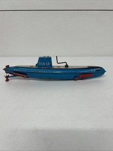 1950s San Marusan Japan Tin Litho Toy Nautilus SSN -58 Top Wind Up Submarine - Bild 1 von 6