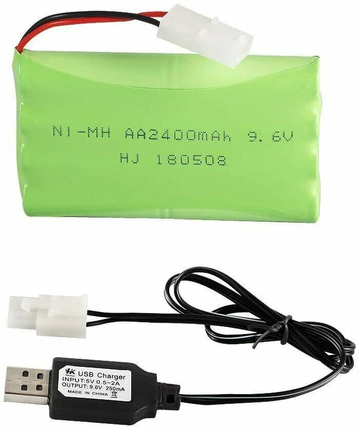 1PK 9.6V 2400mAh NiMH Rechargeable Battery KET-2P Plug w/ USB Charger for RC Toy - Image 1 of 4