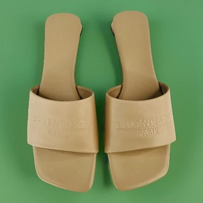 Balenciaga Duty Free Nude Sheepskin Leather Logo Flat Sandals Size EU 40 - US 10 - Image 1 of 4