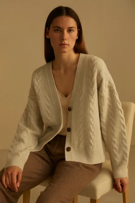 Cárdigan Nordstrom Signature Blanco Tejido con Cable Suéter Mezcla de Lana Gran Tamaño XL Foto 1 de 4