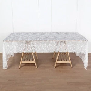 60" x 120" Premium Lace Rectangular Tablecloth Floral Design Party Decorations - Picture 1 of 26