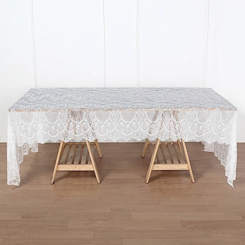 60" x 120" Premium Lace Rectangular Tablecloth Floral Design Party Decorations - Image 1 of 2
