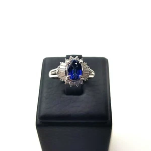 SAPPHIRE AND DIAMONDS PLATINUM PT900 RING 4.25US - Picture 1 of 4