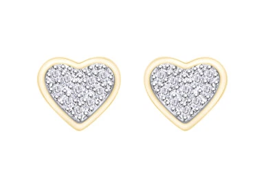 Aretes con corazón de diamantes genuinos blancos de 0,05 quilates en plata de ley chapada en oro de 14 quilates Foto 1 de 4