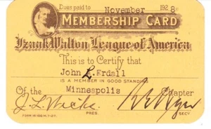 Izaak Walton League of America Minneapolis, Minn. 1928 MEMBERSHIP CARD - Picture 1 of 2