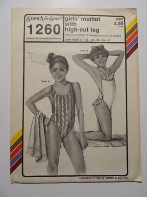 Stretch & Sew 1260 Girls Maillot Hi Cut Leg Chest Size 21-31 UNCUT by Ann Person - Image 1 of 3