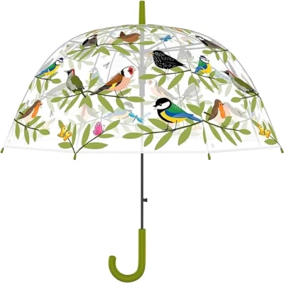 Ladies Clear Dome See-Through Umbrella Garden Birds Automatic Opening Brolly