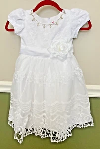 Princess Wedding Flower Girl Knee-length Lace A-Line Dress - Size 4 - NEW White - Picture 1 of 12