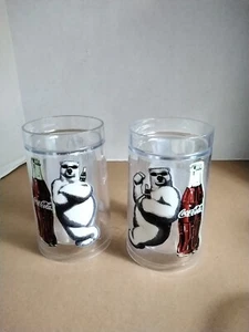 Coke Coca Cola Polar Bear Thermal Mugs Cups Acrylic 1998 Two - Picture 1 of 6