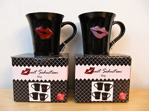 NUEVO Juego de 2 tazas Russ Valentines Dulce Seducción Labios Rojos y Rosados - Imagen 1 de 7