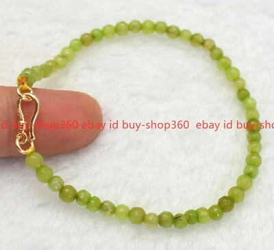 Genuine 4mm Faceted Green Peridot Round Gems Bracelet 7.5"  - Image 1 of 4