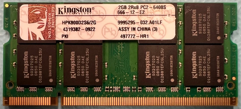 Kingston HPK800D2S6/2G 2GB DDR2-800Mhz PC2-6400 800MHz SODIMM Memory RAM - Image 1 of 1