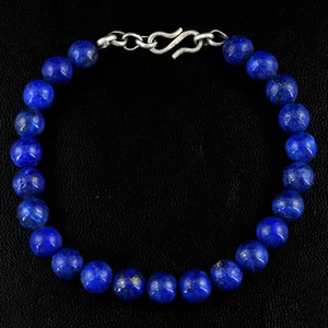GENUINE 148.80 CTS NATURAL UNTREATED BLUE LAPIS LAZULI ROUND BEADS BRACELET (RS) - Picture 1 of 2