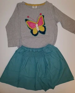 Mini Boden Girl Set Butterfly T-shirt & Aqua Green Corduroy Skirt 9-10 NWT - Picture 1 of 4