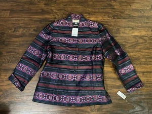 Talbots Seidenmischung Knopfleiste Oberteil Damen Aztekenmuster Langarm V-Ausschnitt Gr: 12 - Bild 1 von 5