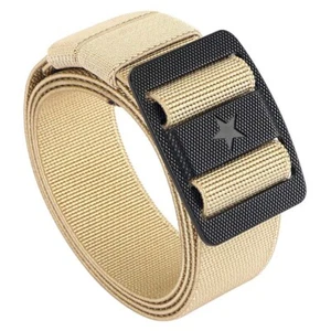 Men's Military Belt Elastic Belt Nylon Zinc Alloy Buckle Black Stretch Waistband - Picture 1 of 19