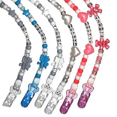 Dummy Clips Chain Strap Boys Girls Any Name Plastic Or Metal Clip • 2.80£