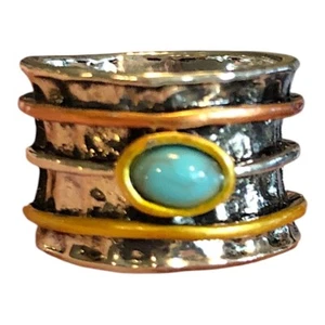 Silver Tone Rose Gold and Gold Turquoise Ring Size 6 - Bild 1 von 3