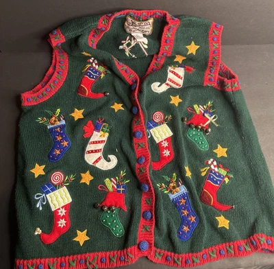 Chaleco Suéter Vintage Reliquia Coleccionables L Botón Grande Medias Campanas Cuentas Foto 1 de 4