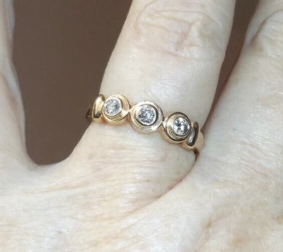 Anel de diamante 14k ouro amarelo sólido 3 pedras tamanho 7 3/4 FRETE GRÁTIS! - Imagem 1 de 4