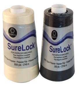 Coats SureLock Overlock Sewing Thread 3000 Yds Polyester Black & Bone Colors - Picture 1 of 8