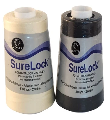 Coats SureLock Overlock Sewing Thread 3000 Yds Polyester Black & Bone Colors - Image 1 of 4