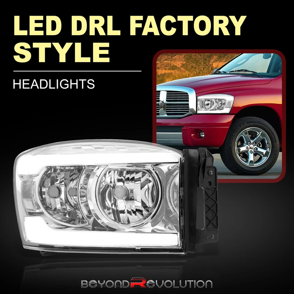 For 2006-2008 Ram 1500 LED DRL Head Lamp Light Upgrade Left+Right Chrome Housing Foto 1 de 4