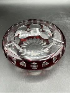 Vintage Czech Bohemian Ruby Red Cut to Clear Crystal Glass Ashtray - Stunning! - Picture 1 of 7