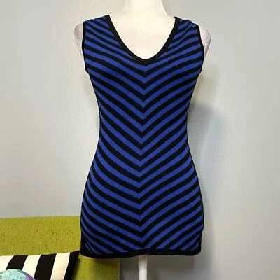 Saks Fifth Avenue Blue Black Stripes Cashmere Silk Sleeveless Sweater XS - Изображение 1 из 4