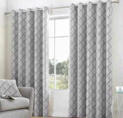Fusion Brooklyn Grey Eyelet Curtains 90”x72”-229x183cm Cm Drop.Save£££’s - Image 1 of 2