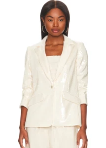 NWT - Cinq a Sept 'Kimmi' Ruched 3/4-Sleeve Sequin Blazer, Alabaster - Size 10 - Picture 1 of 4